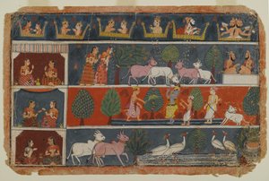 Strona z rozproszonej serii Bhagavata Purana, ok. 1680 (nieprzezroczysta toaleta na papierze) autorstwa Indian School
