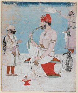 Portret Raja Sansar Chand z Kangra, ok. 1800-10 (nieprzezroczysta toaleta i złoto na papierze) autorstwa Indian School