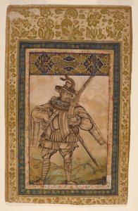 Portret portugalskiego admirała Albuquerque, ok. 1615 (nieprzezroczysta toaleta i złoto na papierze) autorstwa Indian School