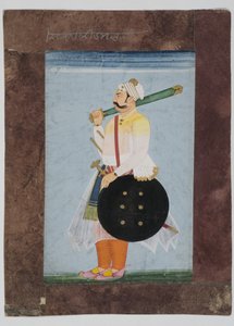 Portret wodza Rathorów Ridmala, 1820 (gwasz na papierze indyjskim z obramowaniem z brązowego papieru) autorstwa Indian School