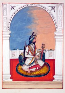 Rajah Hira Singh, z Królestwo Pendżabu, jego władcy i wodzowie, tom I, tom 27 studiów akwarelowych autorstwa niezidentyfikowanego artysty indyjskiego, ok. 1930 r. 1840 (wc na papierze) autorstwa Indian School