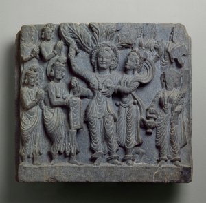 Płaskorzeźba przedstawiająca Narodziny Buddy, Gandhara, prawdopodobnie Sikri, II-III w. (łupki) autorstwa Indian School