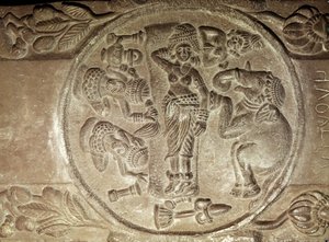 Relief przedstawiający sen Majów, z buddyjskiej stupy z Bharhut, Madhya Pradesh, późny okres mauriański, dynastia Sunga (180-72 p.n.e.)