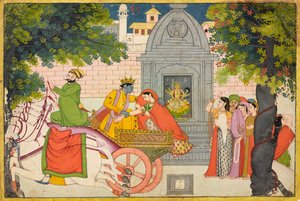 Rukmini ucieka z Kryszną, folio z Bhagavata Purany, ok. 1780 autorstwa Indian School