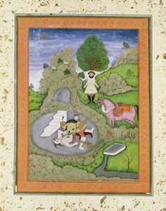 Rustam zabija Białego Demona, ilustracja z „Shahnama” (Księgi Królów), autorstwa Abu