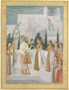 Shah Jahan wręcza klejnoty księżniczce autorstwa Indian School