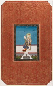 Shah Jahan z sokołem, 1875-1900 (nieprzezroczysta toaleta i złoto na papierze) autorstwa Indian School