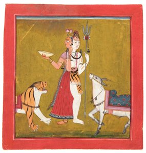 Shiva Ardhanarishvara, ok. 1715 (nieprzezroczysta toaleta, złoto i srebro na papierze) autorstwa Indian School