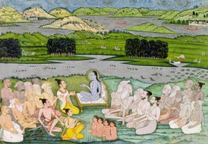 Shri Sukdevji wygłasza kazania na zgromadzeniu Sadhus, Radżastan, ok. 1757 r. autorstwa Indian School