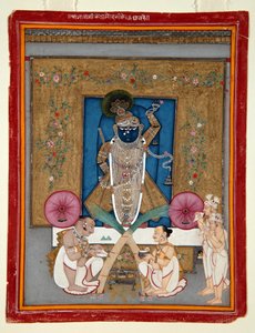 Adoracja Kryszny jako Shrinath ji, 1800-25 (nieprzezroczysta toaleta i złoto na papierze) autorstwa Indian School