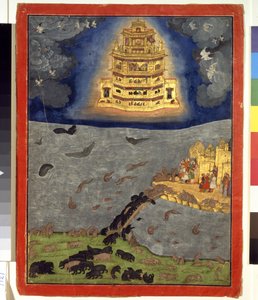 Niebiański rydwan, ok. 1650 r. (nieprzezroczysta akwarela i złoto na papierze) autorstwa Indian School