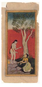 Niebiańska nimfa błaga u mędrca, ok. 1600 (nieprzezroczysta toaleta i złoto na papierze) autorstwa Indian School