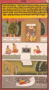 Ósmy miesiąc: Asadha, 1730 (nieprzezroczysta toaleta i złoto na papierze) autorstwa Indian School