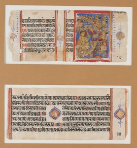 Oblężenie Ujjayimi; Zabicie magicznego osła, ok. 1600-1625 (tempera, złoto, tusz na papierze) autorstwa Indian School