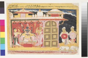 Kult Wisznu przy narodzinach Kryszny, przed 1560 r. (nieprzezroczysta toaleta na papierze) autorstwa Indian School