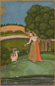Todi Ragini, z serii Ragamala, ok. 1755 (nieprzezroczysta akwarela ze złotem na papierze) autorstwa Indian School
