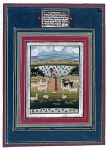 Todi ragini - Dama grająca na winorośli w pejzażu ze zwierzętami, 1810-20 autorstwa Indian School