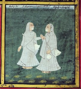 Dwie kobiety Dhondiya, religijne żebraczki, Udaipur, ok. 1810-20 (szczegóły) (zob. też 1366600) autorstwa Indian School