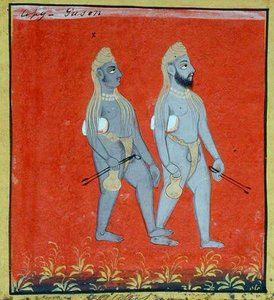 Dwa Gosains, Religijni Żebracy, Udaipur, ok. 1810-20 (gwasz na papierze) (szczegóły) (patrz także 136600) autorstwa Indian School