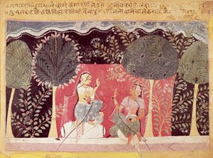 Dwaj książęta w ogrodzie, z Gita Govinda autorstwa Indian School