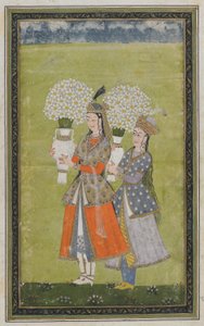 Dwie panie niosą kwiaty, oderwane folio albumu z obrazem, XIX w. autorstwa Indian School