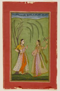 Dwie panie w pejzażu, ok. 1725 (nieprzezroczyste wc na papierze) autorstwa Indian School