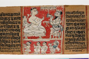 Vimalaprava rozmawia z Raji i Lakshmi, ok. 1300 (nieprzezroczysta toaleta na liściu palmowym) autorstwa Indian School