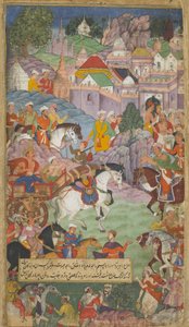 Vol.1 fol.20 Dasaratha wyrusza w kierunku Angady, aby zaprosić Rsyasrngę do swojej siedziby (nieprzezroczysta toaleta, atrament i złoto na papierze) autorstwa Indian School