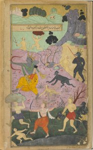 Vol.2 fol.237 Rama i Laksmana dołączają do ataku na Lankę (nieprzezroczysta akwarela, tusz i złoto na papierze) autorstwa Indian School