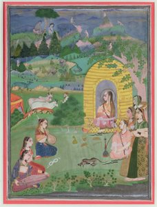 Joginki (hinduskie ascetki) w krajobrazie, Szkoła Bikanera, ok.1680 autorstwa Indian School