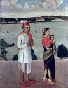 Młody mężczyzna z Angraca z młodą kobietą i dzieckiem z Pano, Goa School autorstwa Indian School