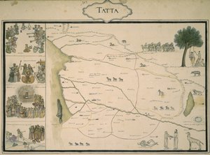 „Tatta”, ze zbioru map Indii Mogołów, z albumu zamówionego przez pułkownika francuskiej piechoty Jean-Baptiste-Josepha Gentila autorstwa Indo European Indo European