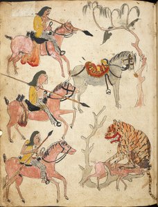 „Pemburuan”, myśliwy, ilustracja z „Serat Damar Wulan” lub „The Romance of Damar Wulan” (pióro i atrament z akwarelą na papierze)