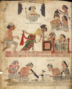 Ludzie grający muzykę, tańczący i palący, ilustracja z „Serat Damar Wulan” lub „The Romance of Damar Wulan” (pióro i atrament z akwarelą na papierze) autorstwa Indonesian School