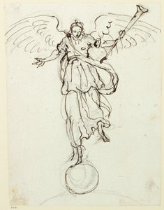 Sława, szkic wstępny, ok. 1631 (pióro i atrament na papierze) autorstwa Inigo Jones