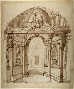 Wnętrze pałacu, ok. 1611 (pióro i atrament na papierze) autorstwa Inigo Jones