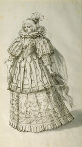 Masquer, c.1638 (pióro i atrament na papierze) autorstwa Inigo Jones