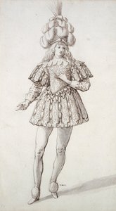 Maska z piórami i pióropuszem (pióro i atrament na papierze) autorstwa Inigo Jones