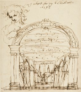 Scena z niezidentyfikowanej sztuki w kokpicie w sądzie autorstwa Inigo Jones