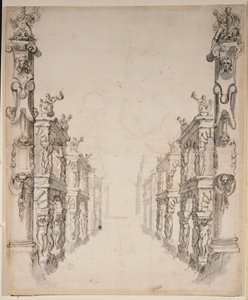 Dom Oceanusa (pióro i atrament na papierze) autorstwa Inigo Jones