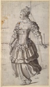 Niezidentyfikowana królowa (pióro i atrament na papierze) autorstwa Inigo Jones
