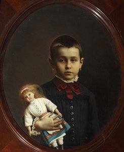 Portret dziewczyny z lalką w ręku par Volkov, Iosif Pietrowicz (1854-po 1897). olej na płótnie autorstwa Iosif Petrovich Volkov