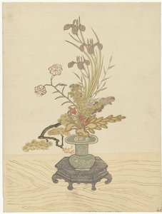 Ikebana kompozycja kwiatowa w zielonym wazonie autorstwa Ippitsusai Bunchô (manner of)
