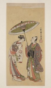 Aktorzy Ichikawa Yaoz? II jako Lina w J?r? i Segawa Kikunoj? II jako Tora (kolorowy drzeworyt) autorstwa Ippitsusai Bunchō