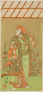 Aktor Ichikawa Komazo II jako Soga no Juro Sukenari przebrany za lisiego trapera w sztuce Kagami-ga-ike Omokage Soga, wystawionej w Teatrze Nakamura w pierwszym miesiącu 1770 autorstwa Ippitsusai Bunchō
