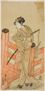 Aktor Nakamura Matsue I jako Tsuchiya Umegawa przebrany za żeńską zapaśniczkę sumo Oyodo (?) w sztuce Naniwa no Onna-zumo (?), wystawionej w Teatrze Nakamura (?) w szóstym miesiącu 1770 (?) autorstwa Ippitsusai Bunchō