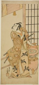 Aktor Sawamura Sojuro II jako Kudo Suketsune (?) w sztuce Edo no Hana Wakayagi Soga (?), wystawiony w Teatrze Ichimura (?) w drugim miesiącu 1769 (?) autorstwa Ippitsusai Bunchō