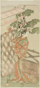 Aktor Yamashita Kinsaku II jako Moshio, żona Ito Sukekiyo, w sztuce Izu-goyomi Shibai no Ganjitsu, wystawionej w Teatrze Morita w jedenastym miesiącu 1772 autorstwa Ippitsusai Bunchō