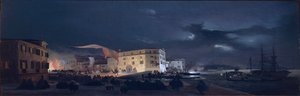Włochy, Nocny Festiwal w San Pietro di Castello, wyspie na Lagunie Weneckiej, autorstwa Ippolito Caffiego, olej, płótno, autorstwa Ippolito Caffi