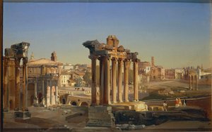 Włochy, Rzym, Widok Forum Romanum ze Świątynią Saturna, Ippolito Caffi